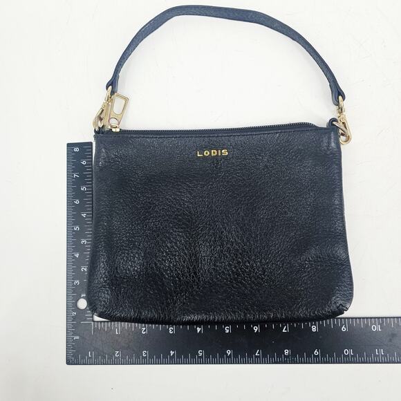 Lodis Black Pebbled Leather Clutch Small Bag Purse Italian Designer Minimalist - Picture 5 of 13